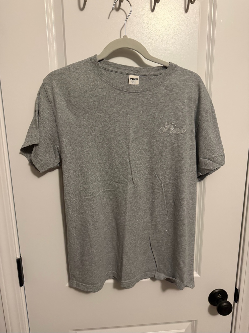 PINK Victoria's Secret Heather Gray Crewneck T-Shirt with glitter logo